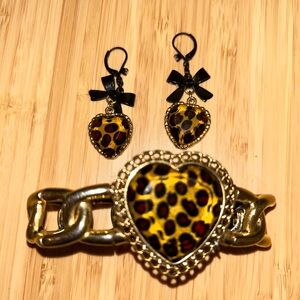 Leopard Heart Bracelet and Earring Set